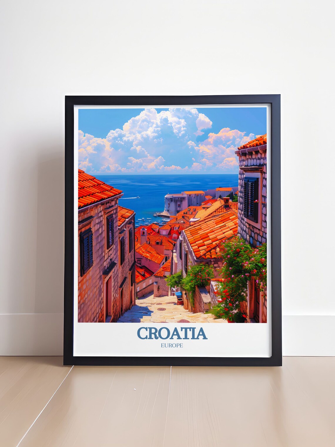 Croatia Europe Old Town Alley Red Roofs Over Blue Sea Poster - Image 4