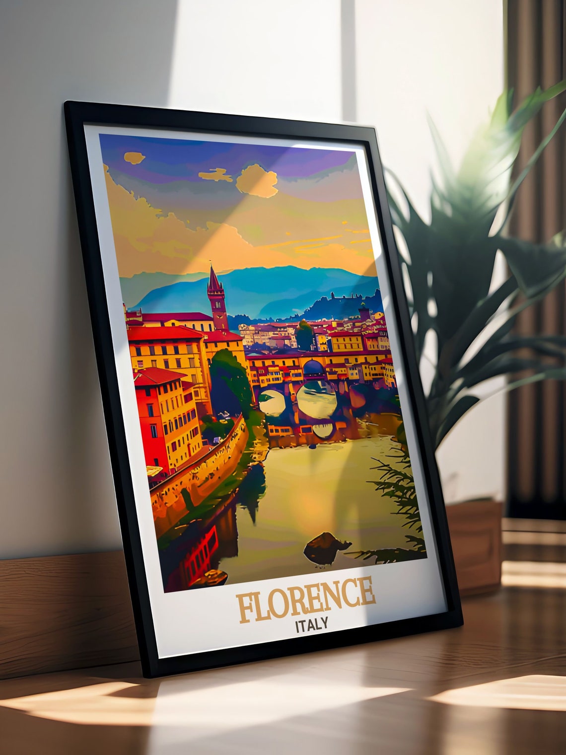 Florence Ponte Vecchio Sunset Over Arno River Golden Hour Poster - Image 3