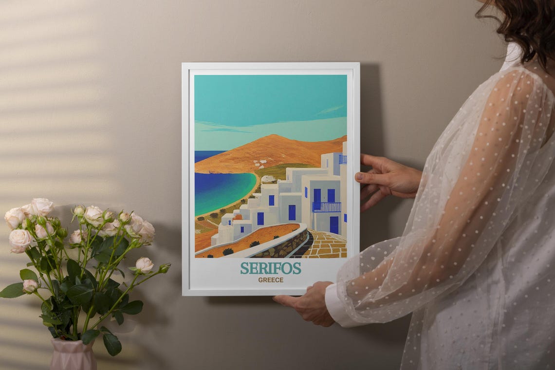 Serifos Greece Hillside Villas Blue Aegean Cove Travel Poster - Image 3
