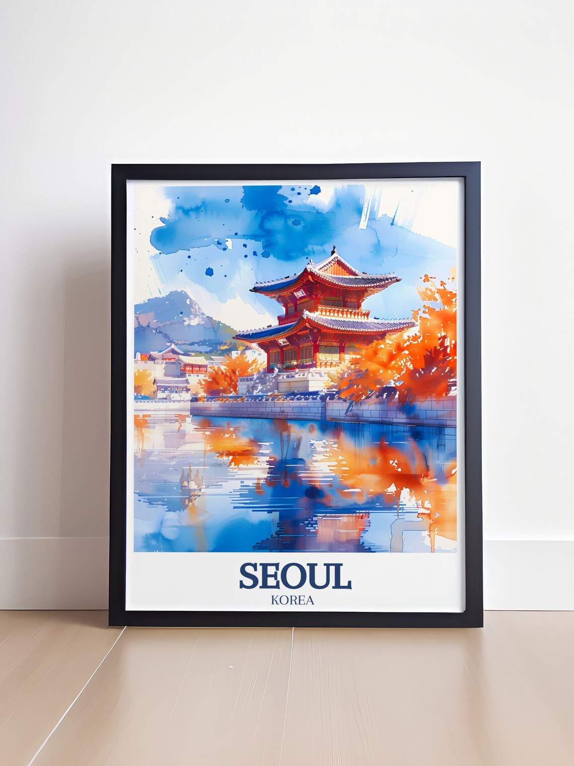 Seoul Palace Pavilion Autumn Foliage Watercolor Korea Travel Poster - Image 4