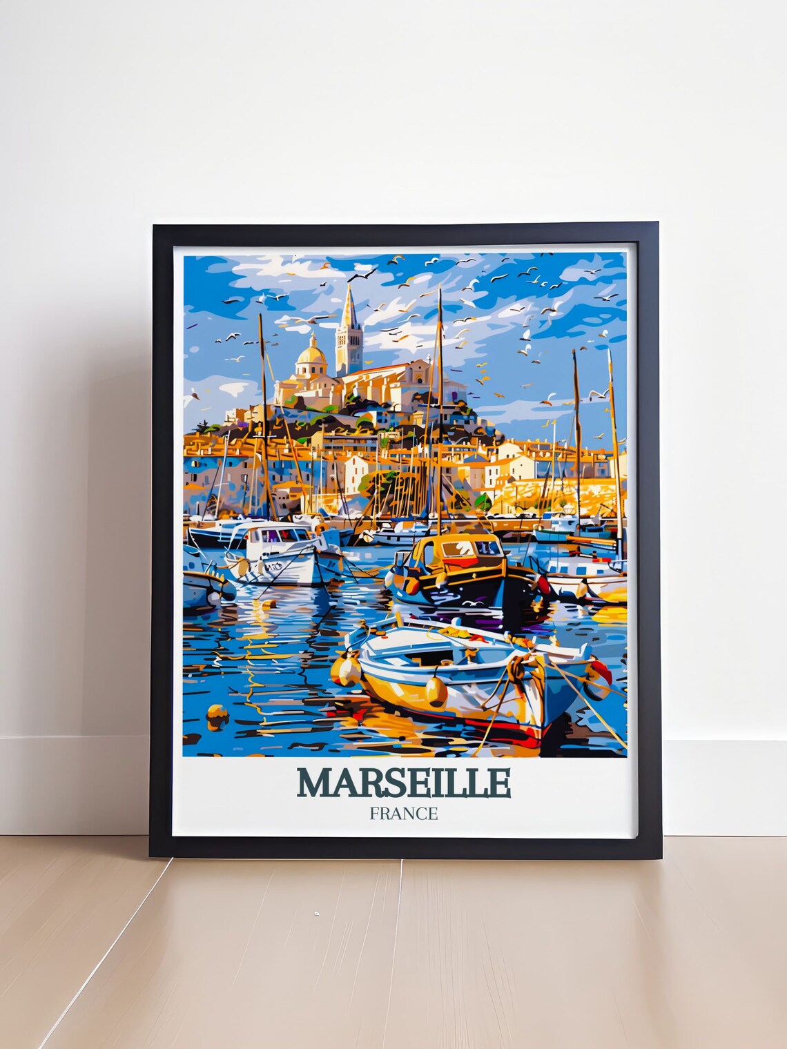 Marseille France Old Port Boats Notre Dame Basilica Travel Poster - Image 4