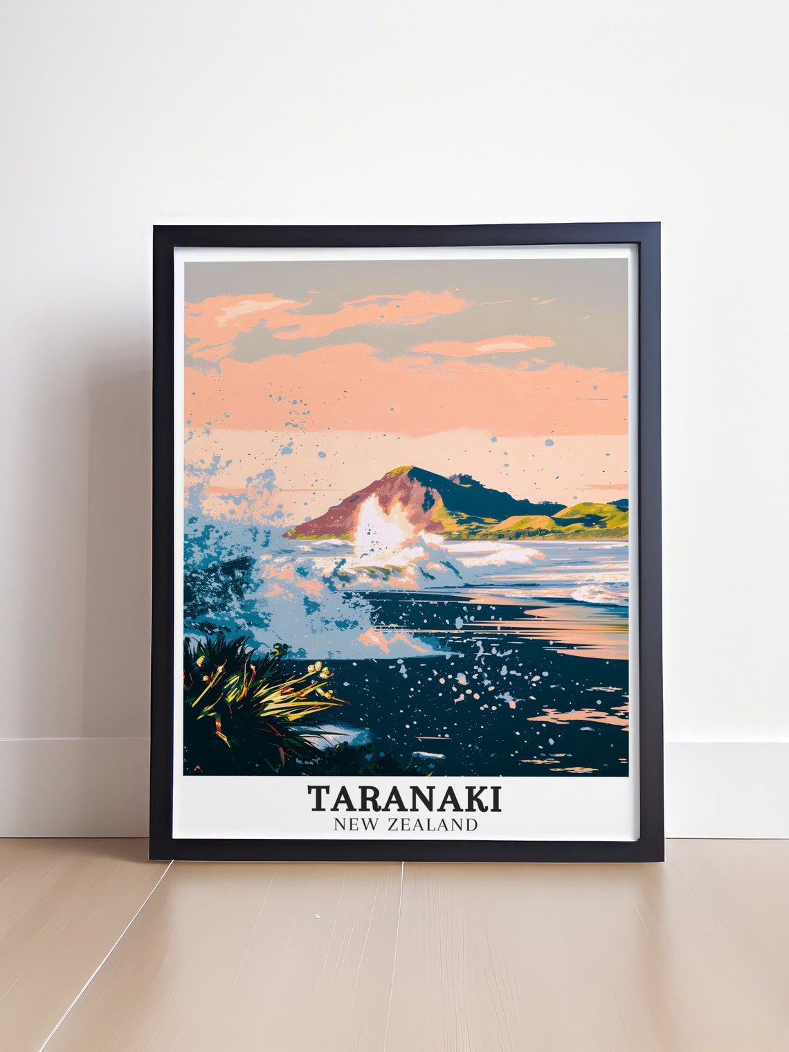 Taranaki Back Beach New Plymouth Dramatic Sunset Surf Travel Poster - Image 4