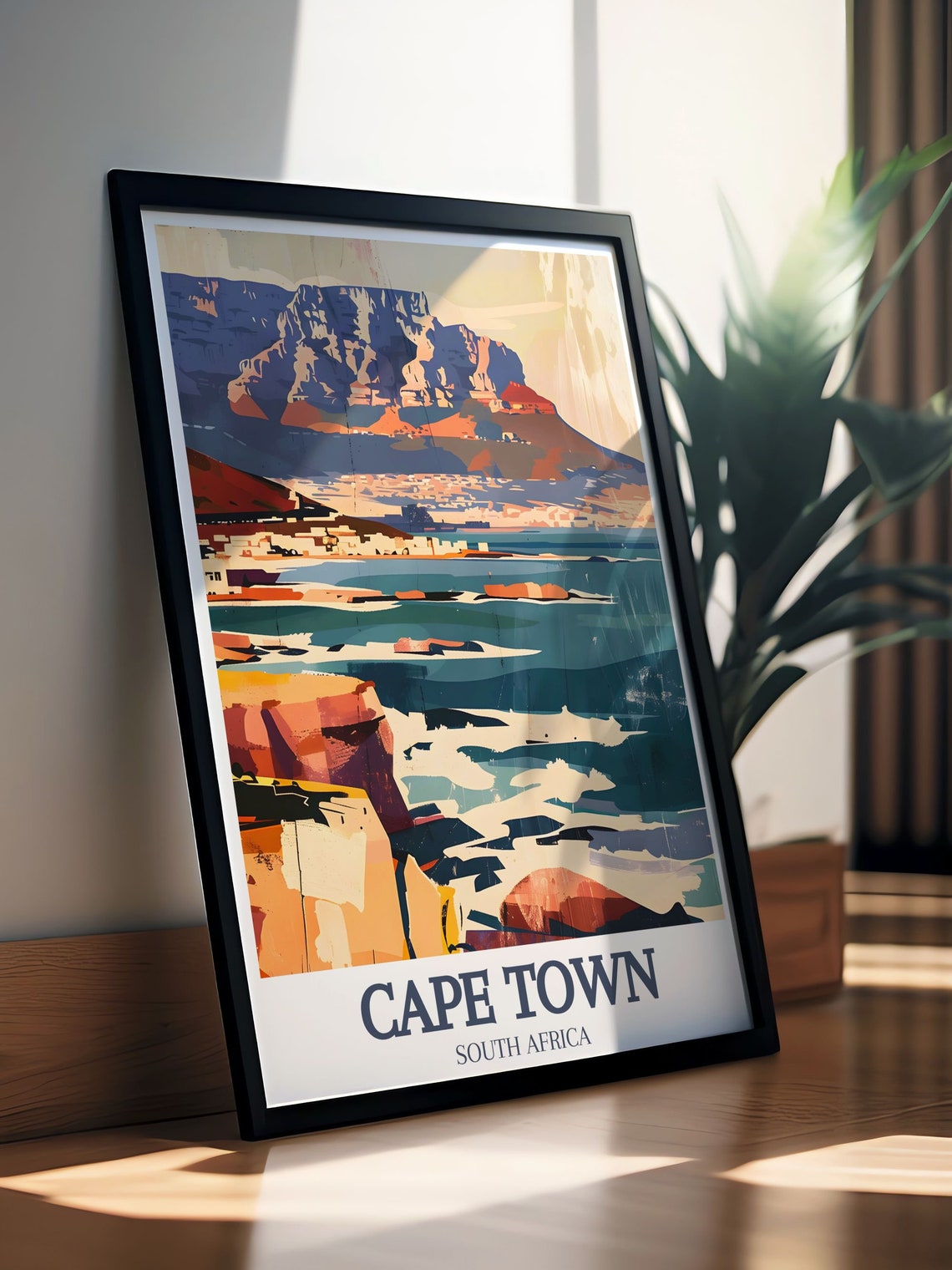 Cape Town South Africa Table Mountain Rocky Surf Coast Scene Poster - Image 2