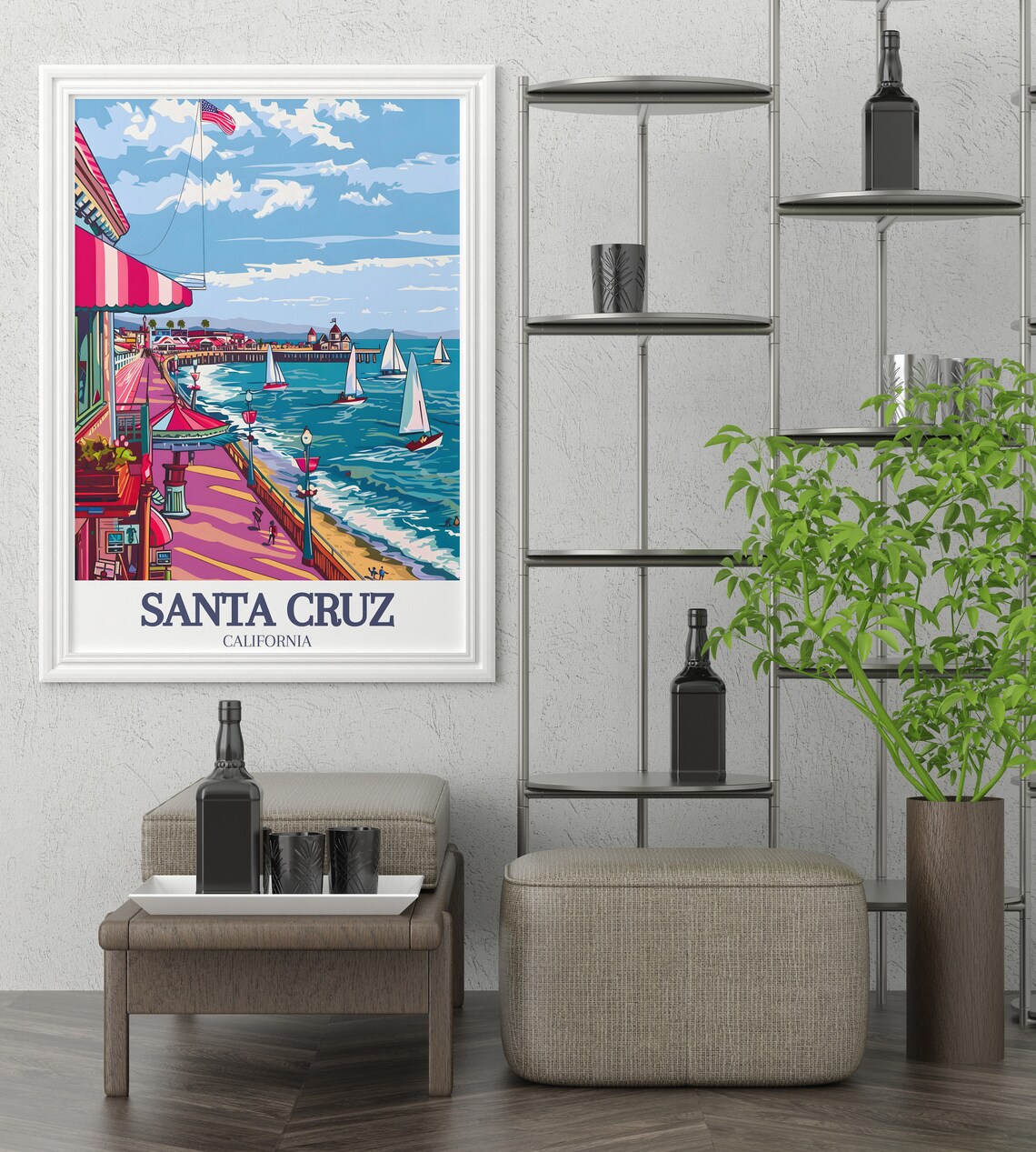 Santa Cruz Beach Boardwalk Sailboats Seaside California Poster - Image 2