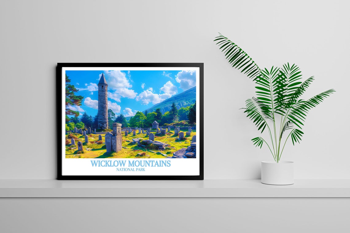 Wicklow Mountains Glendalough Round Tower Meadow Ireland Poster - Image 4