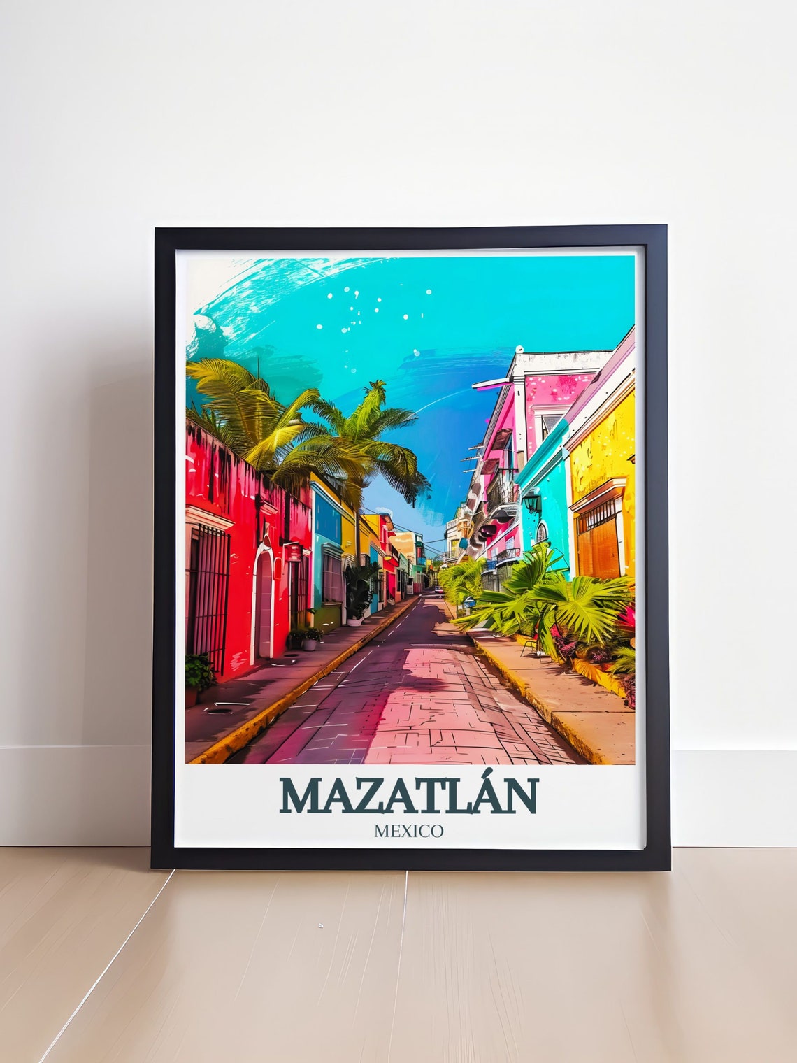 Mazatlán Mexico Colorful Colonial Street Lined With Palms Poster - Image 4