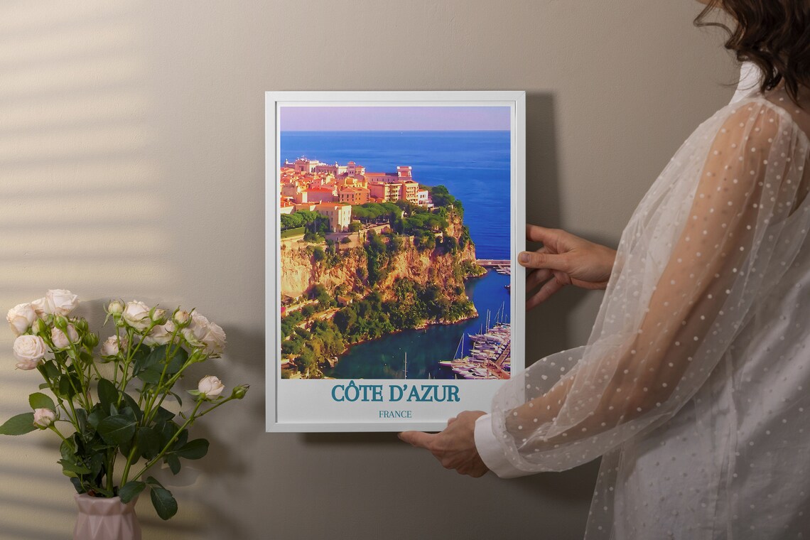 Cote d'Azur France Clifftop Village Marina Sunset Travel Poster - Image 3