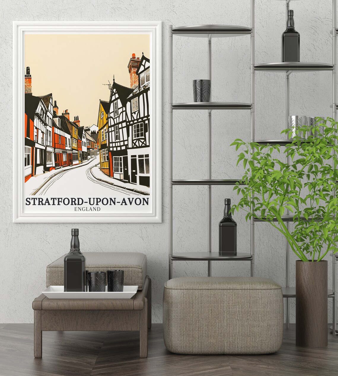 Stratford Upon Avon Old Town Tudor Street Minimalist England Poster - Image 2