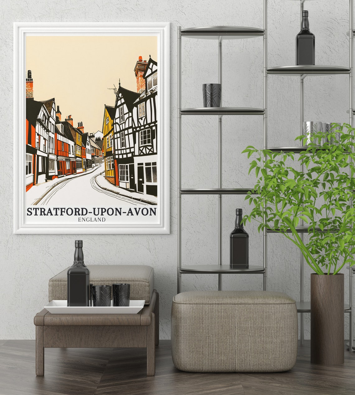 Stratforduponavon Travel Poster Mount Snowdon And Tudor Houses Poster Mount Snowdon And Tudor Houses Print Stratforduponavon Decor - Image 2