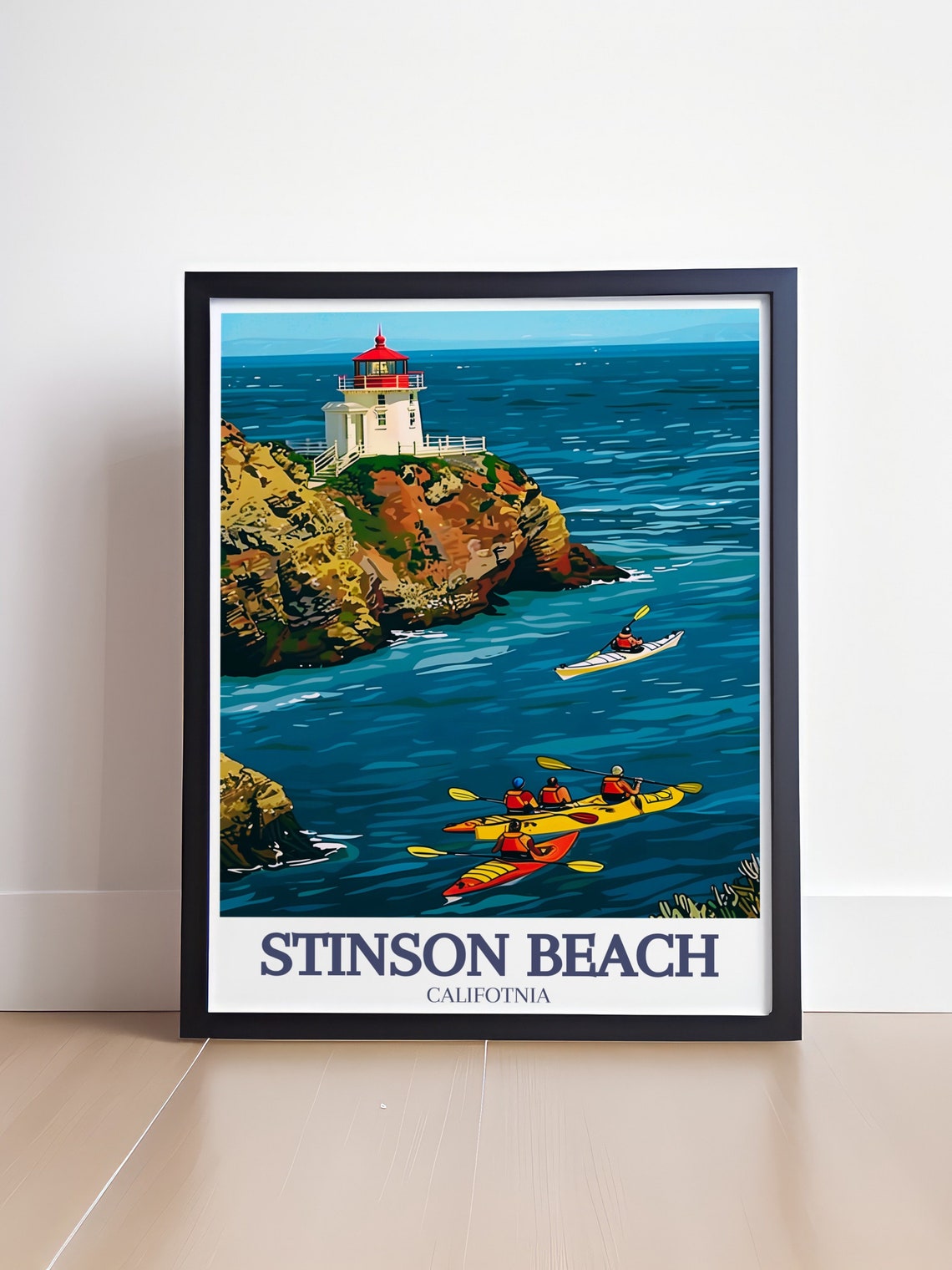 Stinson Beach Lighthouse Kayakers Pacific Coast California Poster - Image 4
