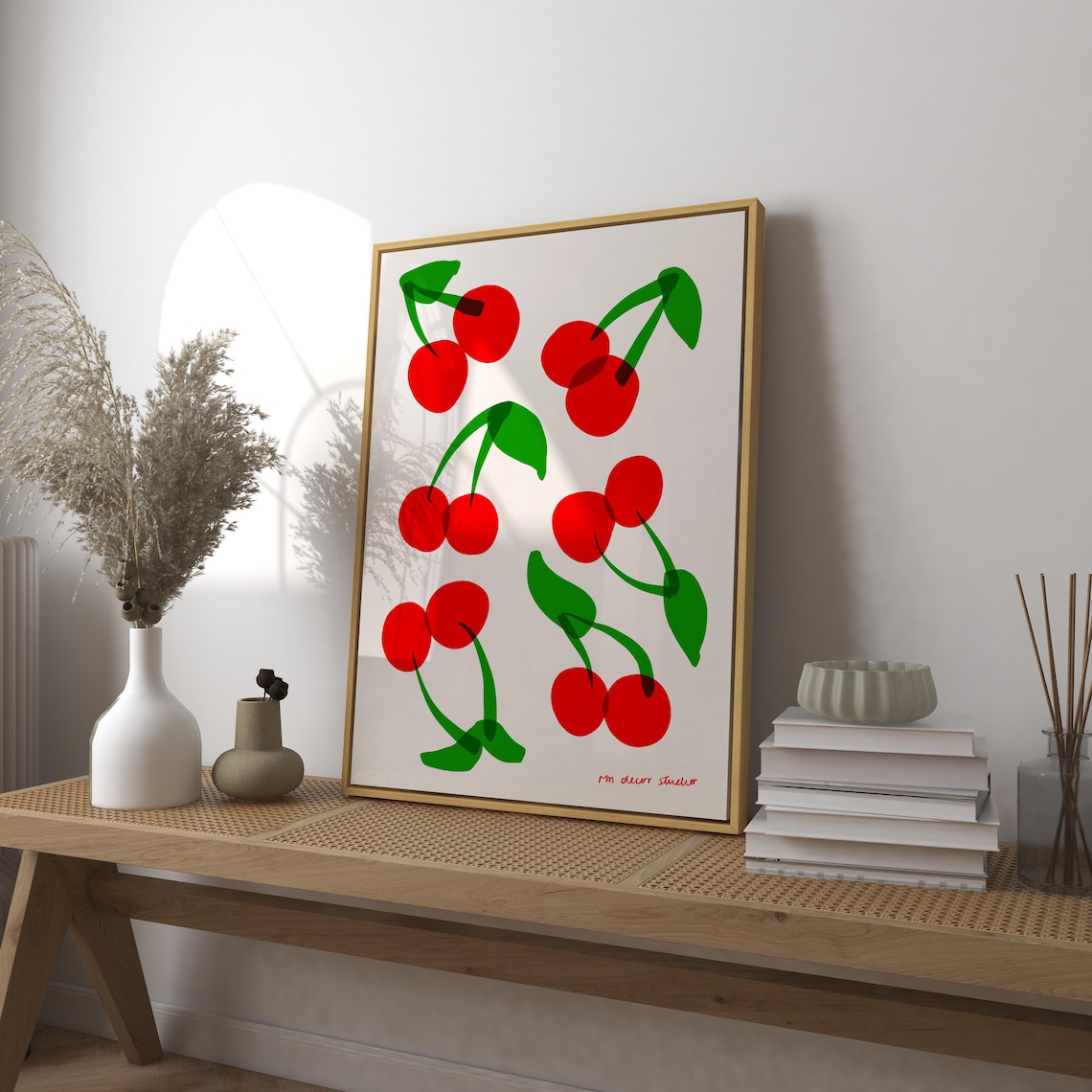 Cherries Art Print Poster Kitchen Bedroom Trendy Retro Illustration Mid Century Modern
