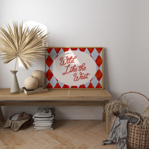 Wild Like The West Art Print Poster Trendy Retro Cowboy Cowgirl Mid Century Modern Kitchen Wall Western