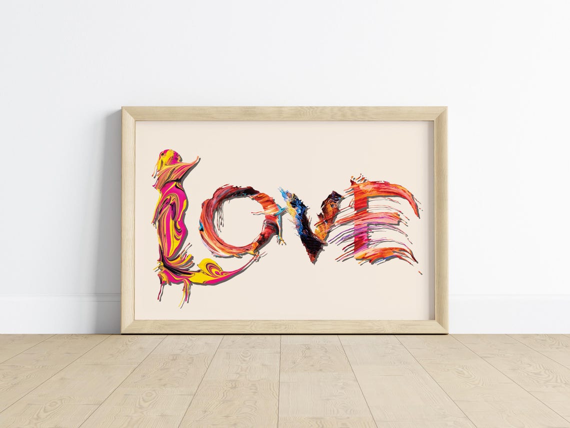 Love Colorful Abstract Painted Letters Modern Bedroom Art Poster