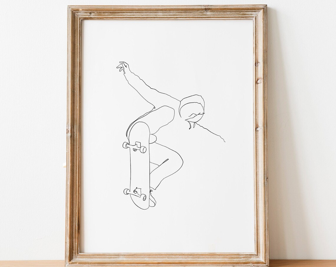 Skateboarder Single Line Art Minimalist Skateboarding Poster