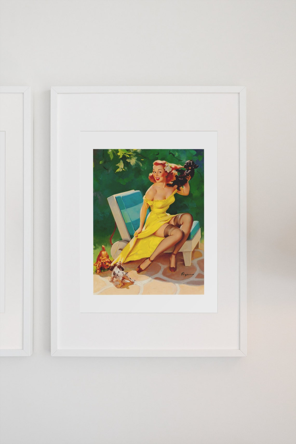 Gil Elvgren Hold Everything Puppy Dogs 1962 Retro Pinup Poster - Image 3
