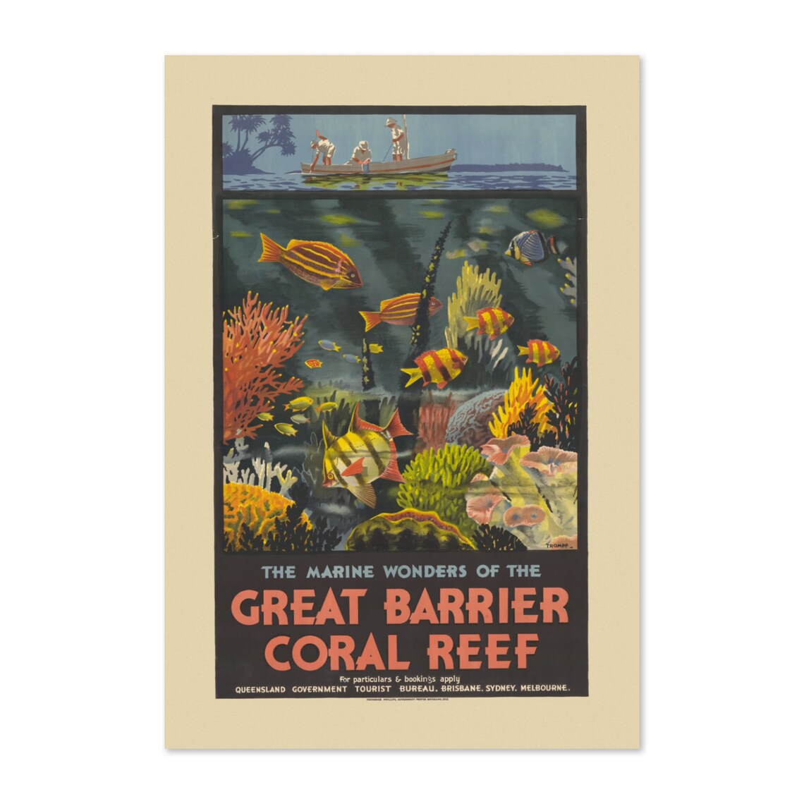 Great Barrier Coral Reef Marine Wonders Vintage Travel Poster