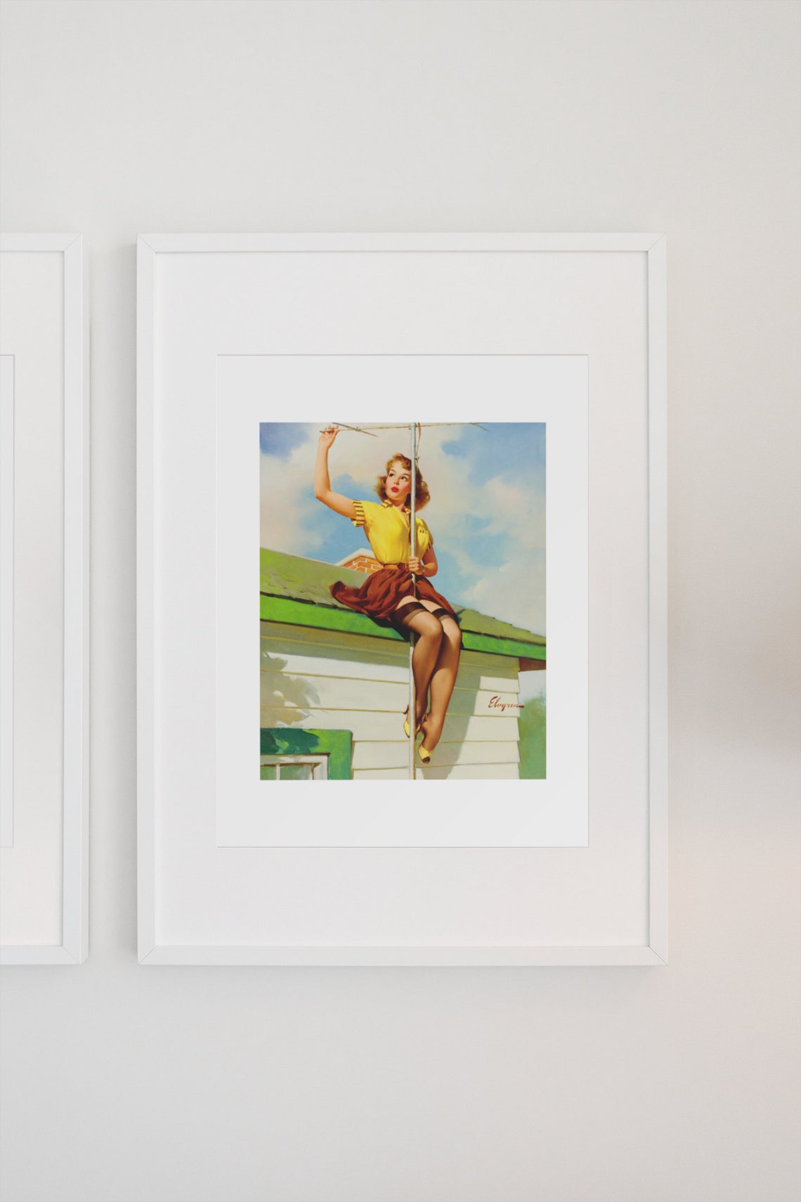 Gil Elvgren On The House 1958 Rooftop Antenna Pinup Art Poster - Image 3