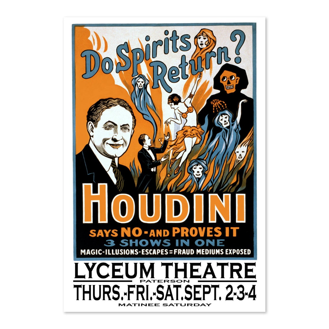 Houdini Do Spirits Return Lyceum Theatre Paterson Magic Show Poster