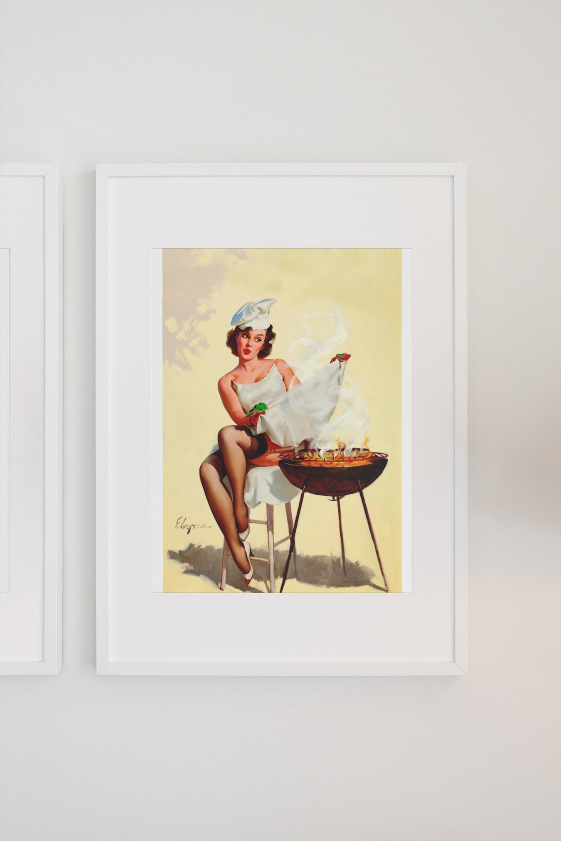 Gil Elvgren Barbecutie Grilling Pin-Up Girl Chef Hat Kitchen Poster - Image 3