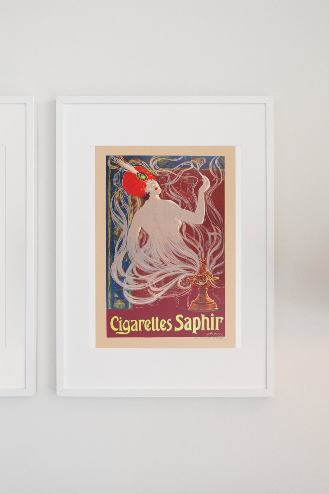 Cigarettes Saphir French Art Nouveau Smoke Woman Vintage Poster - Image 3