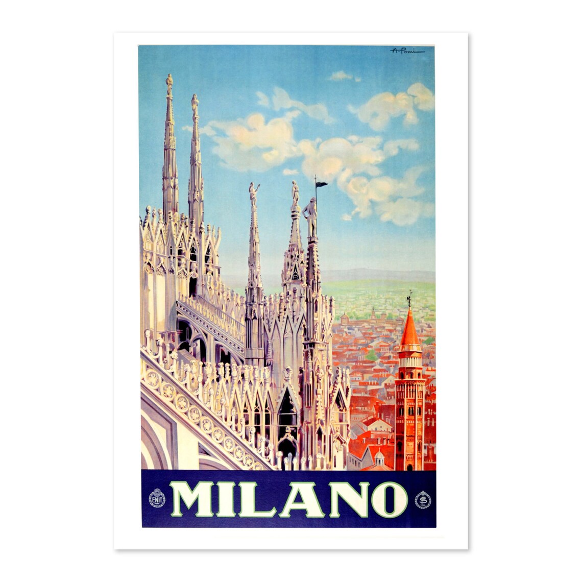 Milano Italy Duomo Cathedral Spires Vintage Italian Travel Poster