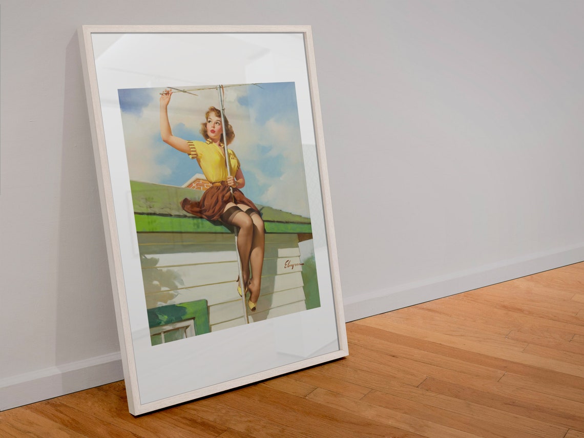 Gil Elvgren On The House 1958 Rooftop Antenna Pinup Art Poster - Image 4