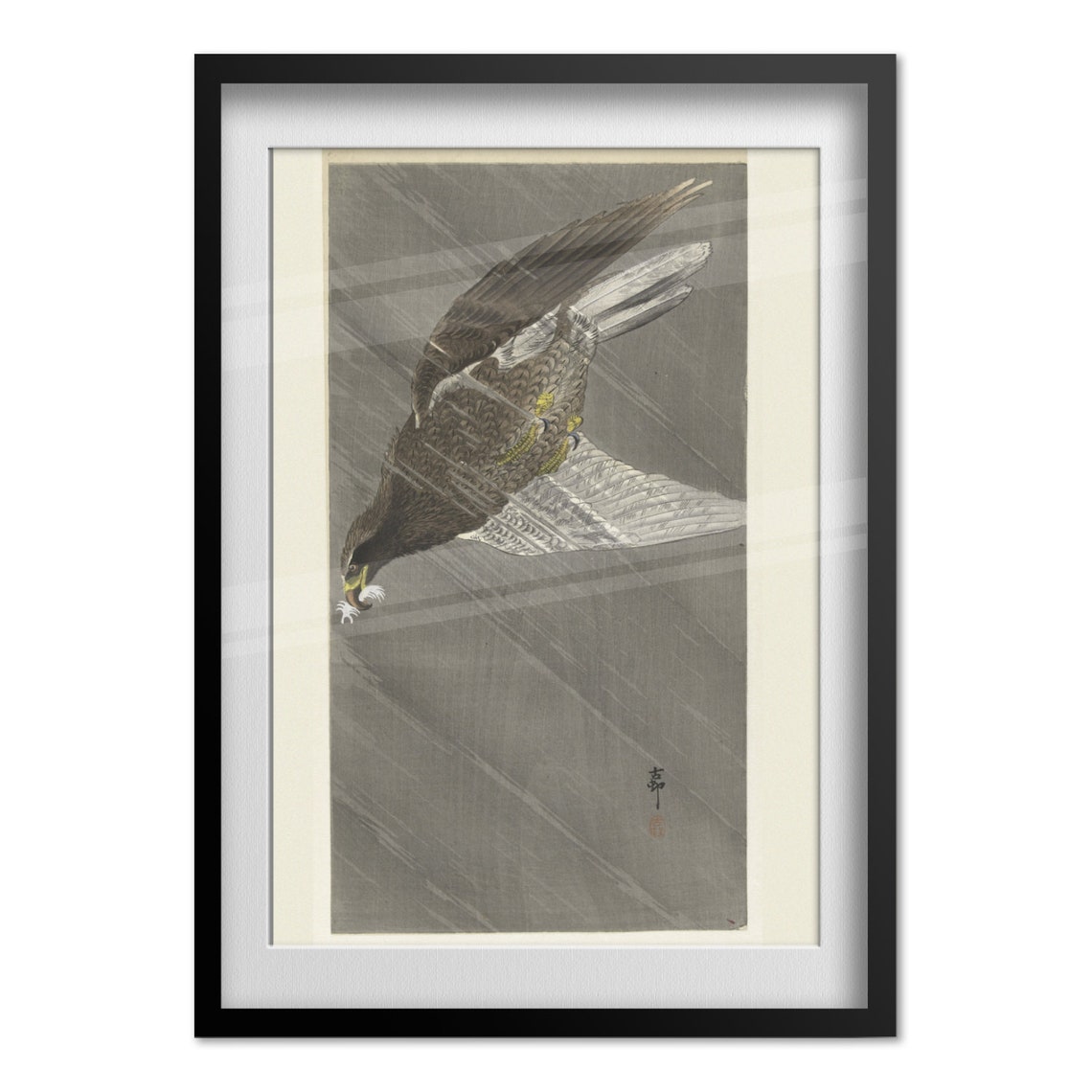 Eagle Flying Down in Rain Japanese Woodblock Bird of Prey Poster - Image 4