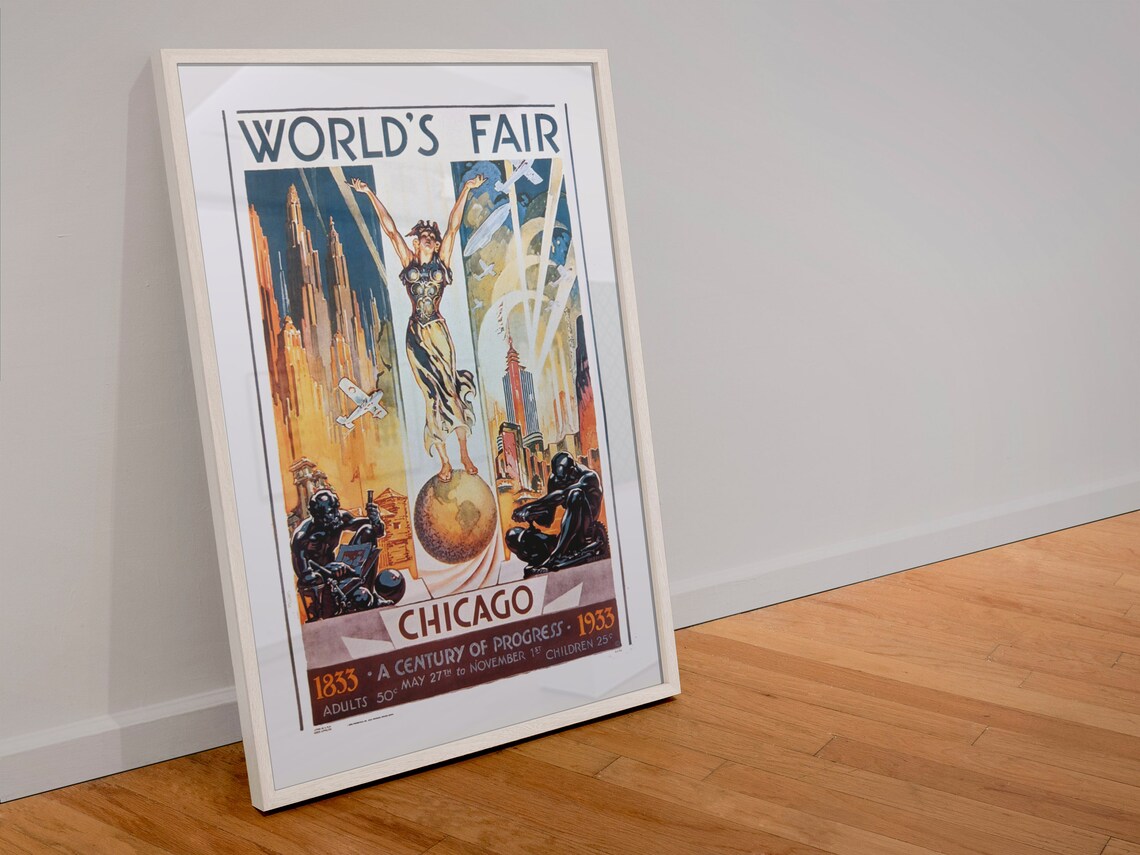 1933 Chicago Worlds Fair Vintage Travel Poster Art Print - Image 4