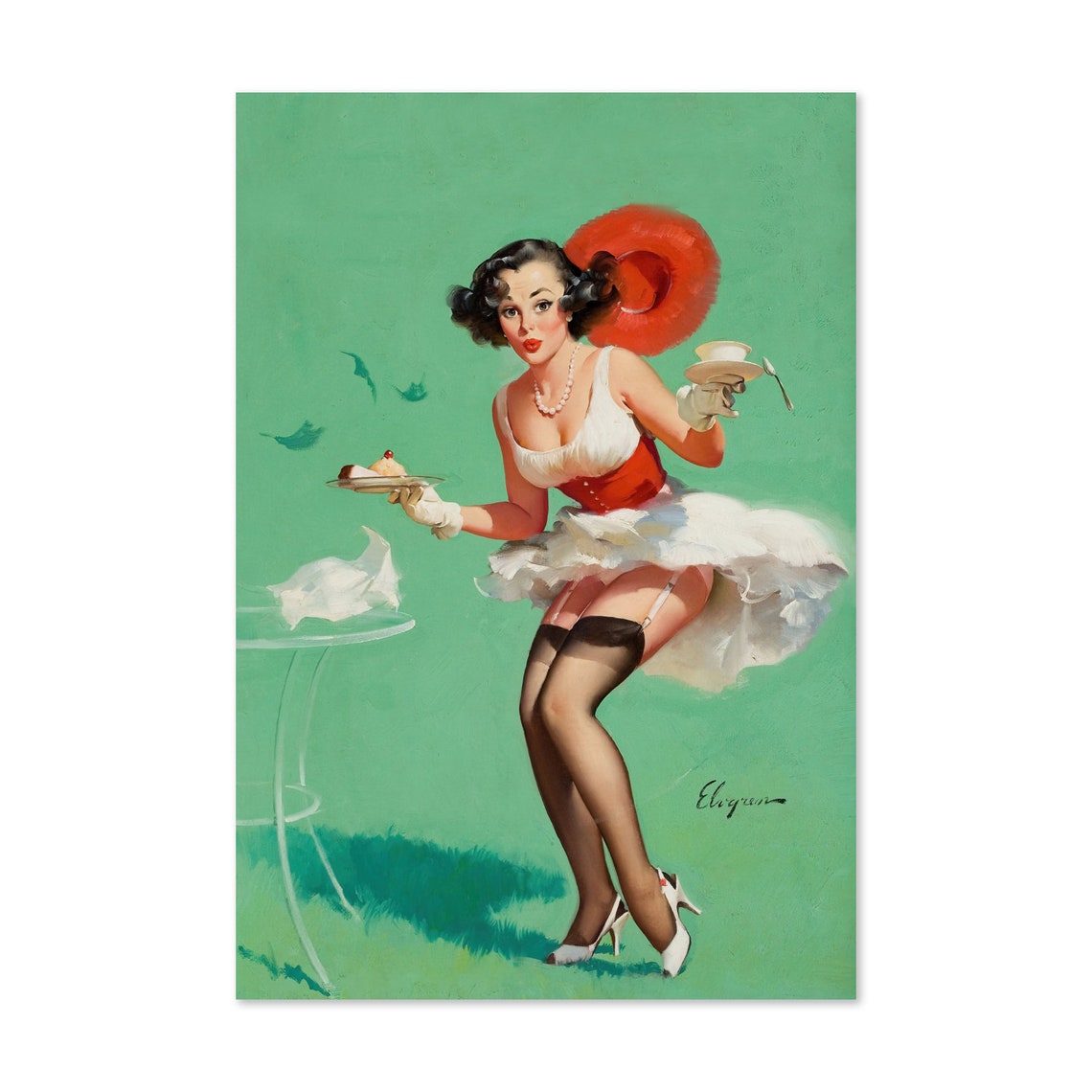 Gil Elvgren Fresh Breeze Windy Day Waitress Retro Pinup Poster