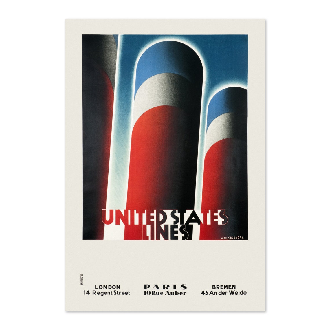 United States Lines Vintage Art Deco Ocean Liner Travel Poster