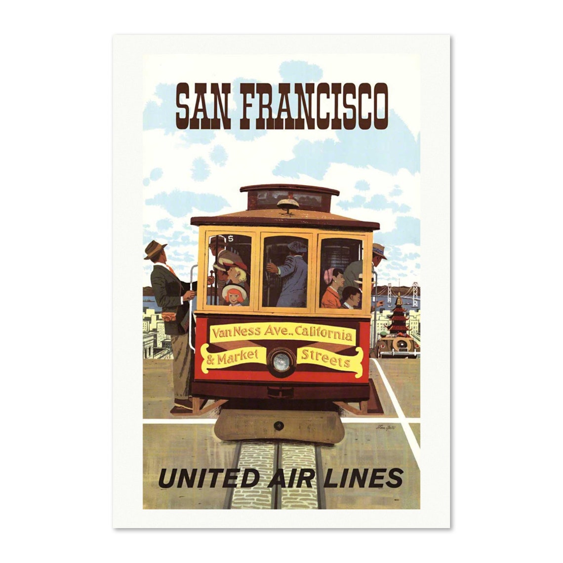 San Francisco Cable Car United Air Lines Vintage Travel Poster