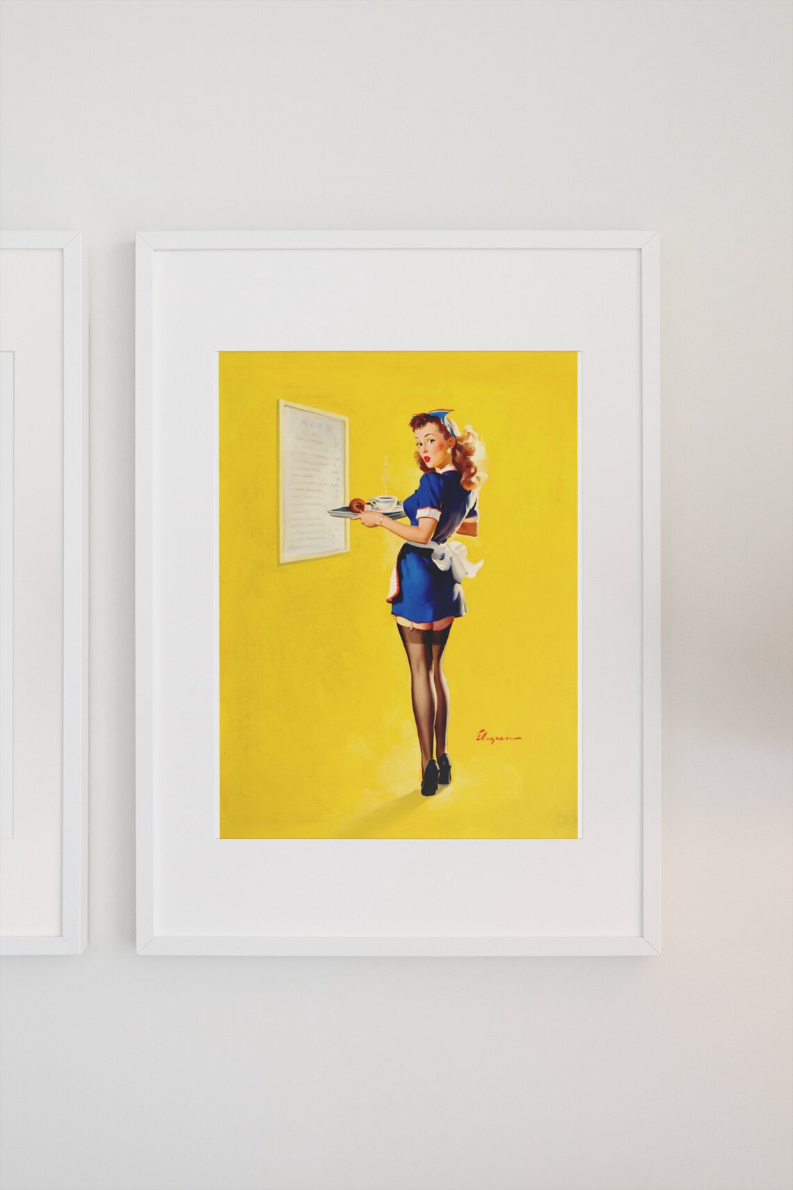 Gil Elvgren Awfully High Diner Waitress 1960s Pin Up Girl Poster - Image 3