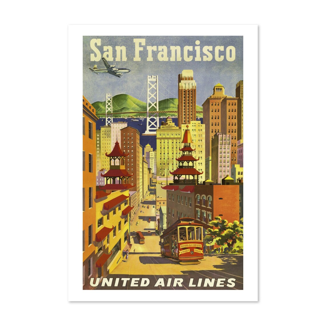 San Francisco United Air Lines Vintage Airline City Travel Poster