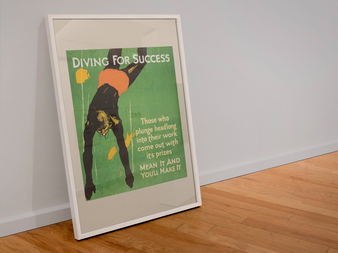 Diving For Success Swimmer Vintage Motivational Business Poster - Image 4