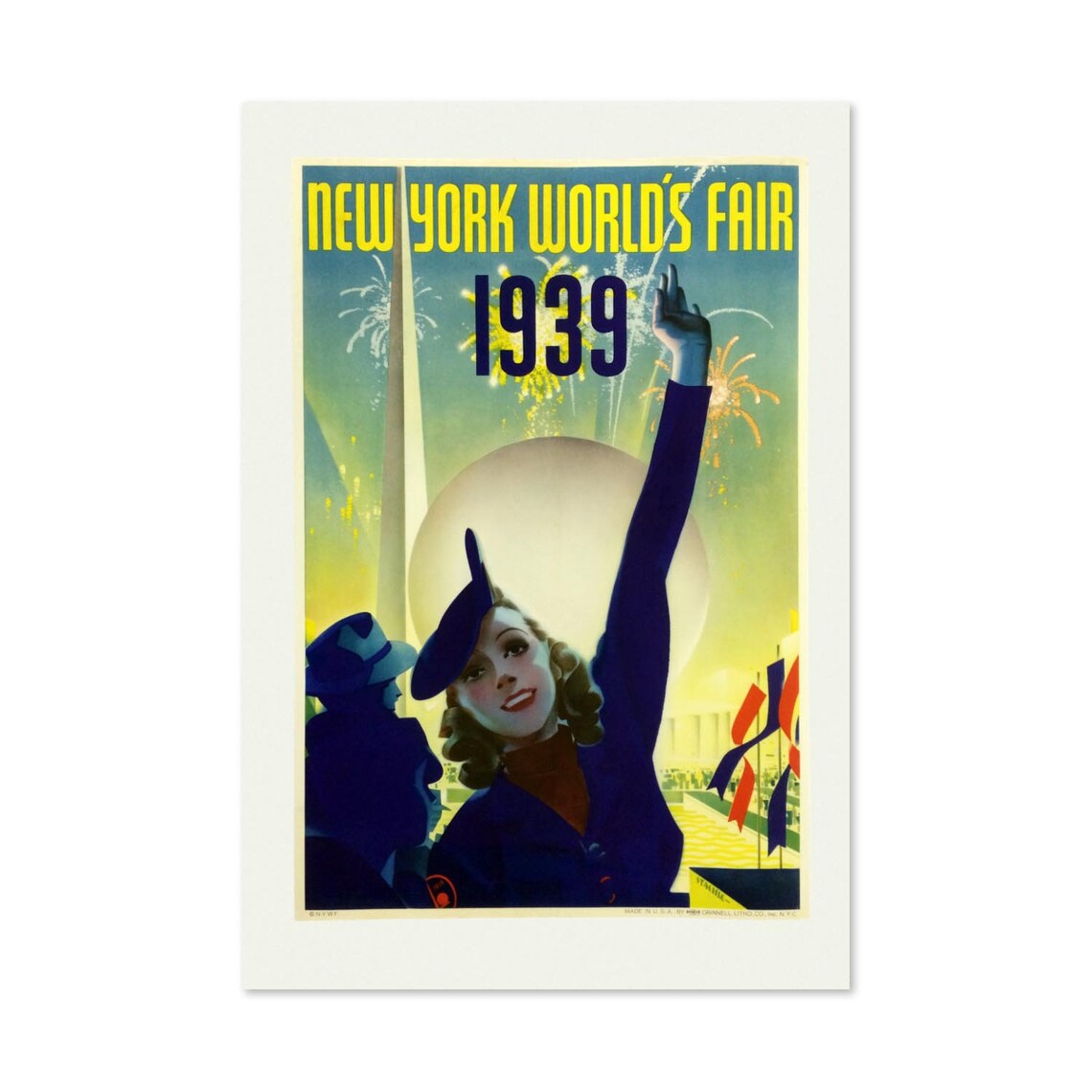 New York Worlds Fair 1939 Fireworks Night Vintage Travel Poster