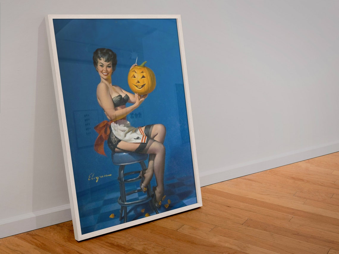 Elvgren Pin Up Girl Pumpkin Carving Halloween Jack o Lantern Poster - Image 4