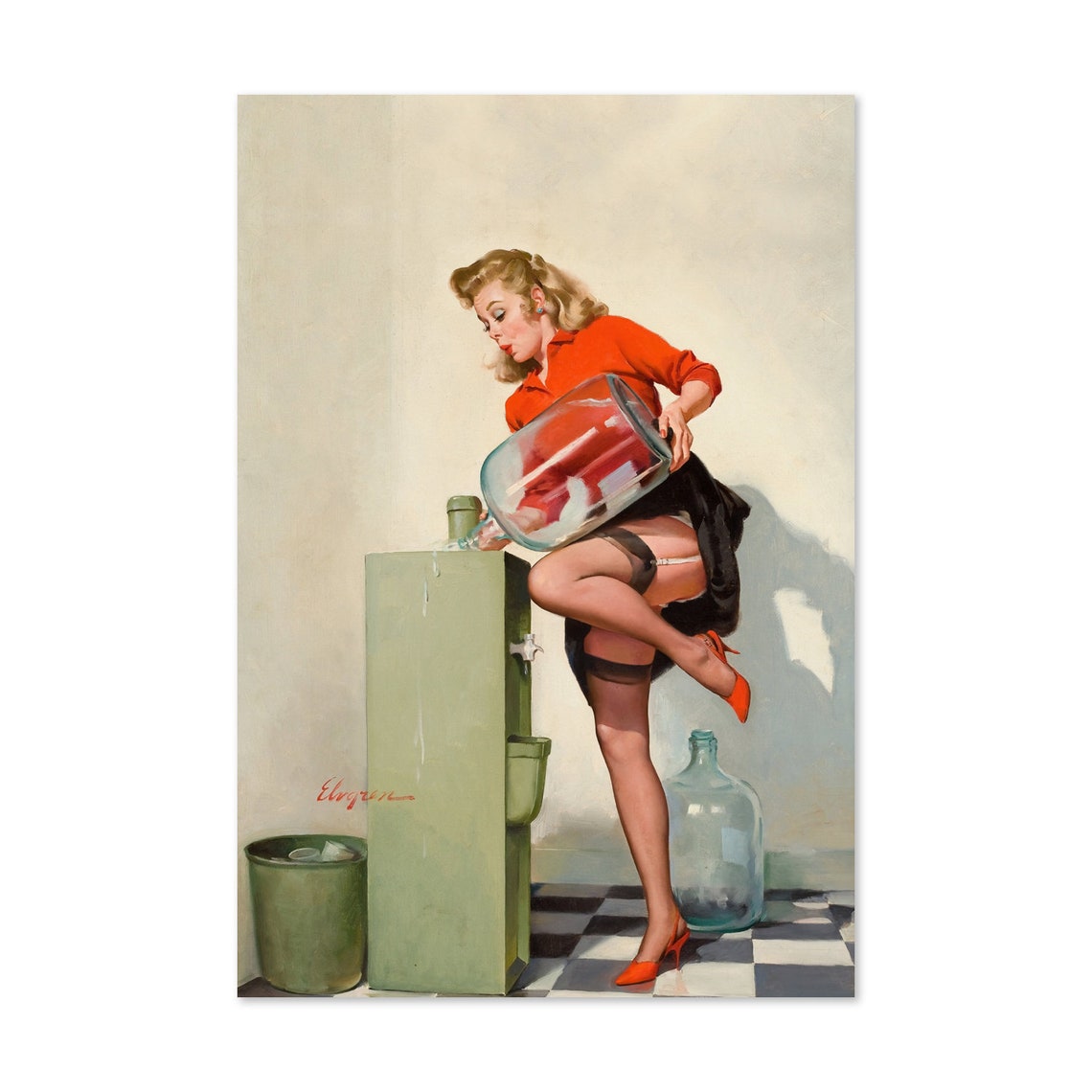 Gil Elvgren A Refreshing Lift Water Cooler Pinup Poster Gift