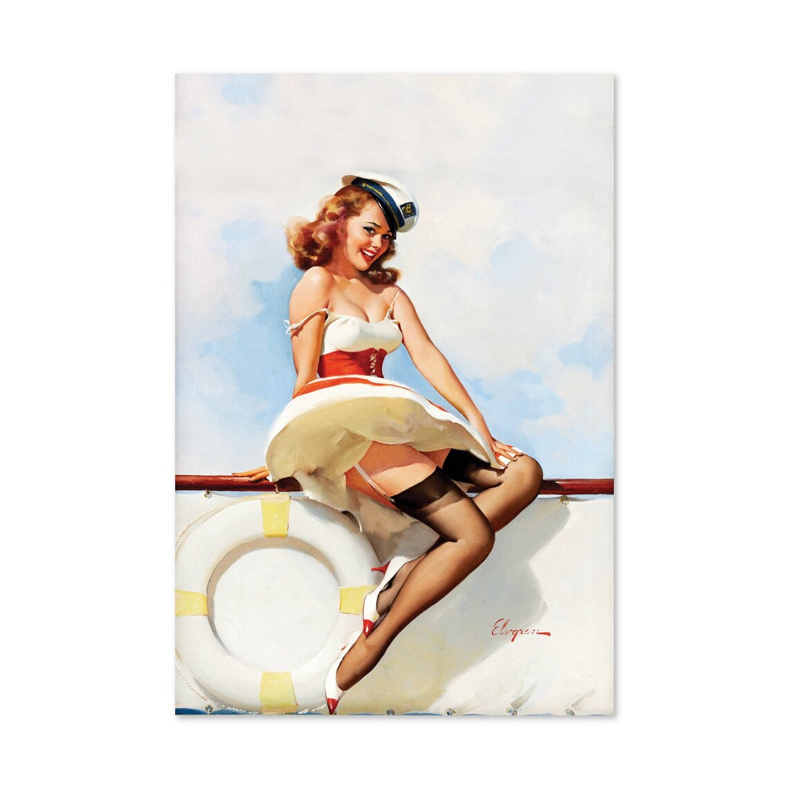 Elvgren All Hands on Deck Sailor Captain Pin Up Girl Sea Art Poster
