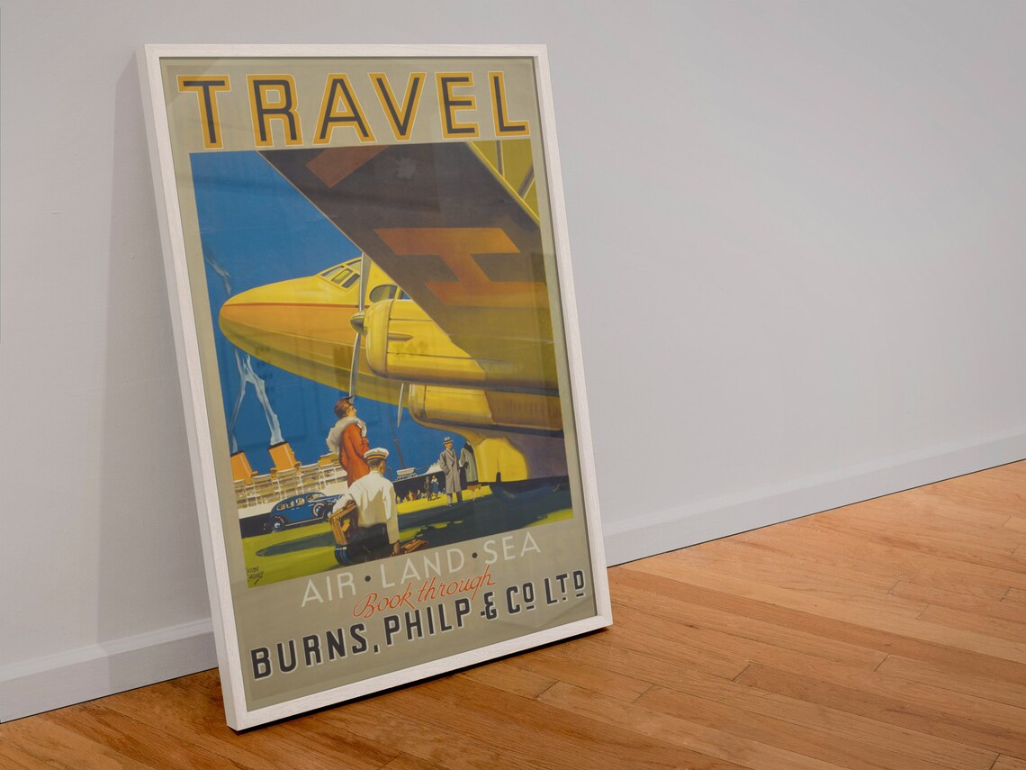 Vintage Air Land Sea Travel Poster Burns Philp and Co Airline Art - Image 4