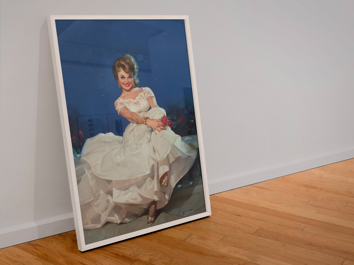 Gil Elvgren Moonlight and Roses 1965 Pin Up Girl Portrait Poster - Image 4