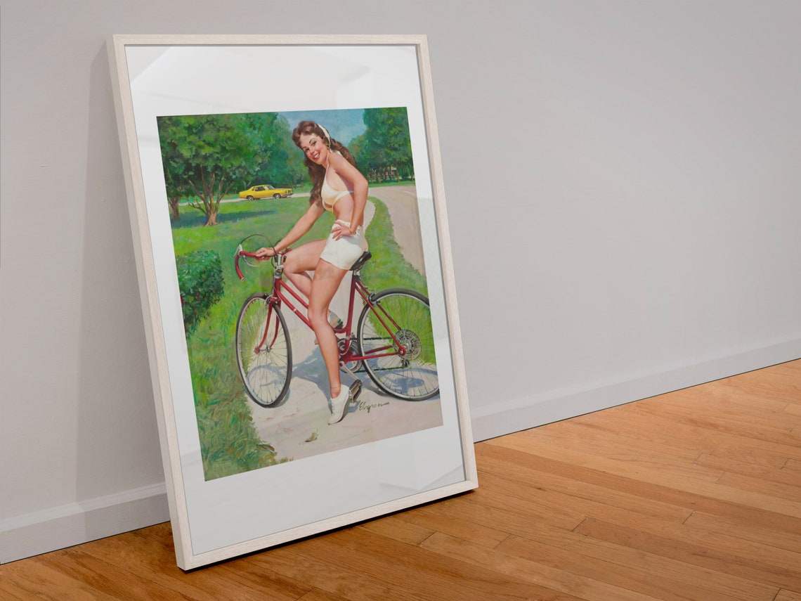 Gil Elvgren Girl on Bicycle 1960s Park Ride Vintage Pin Up Poster - Image 4