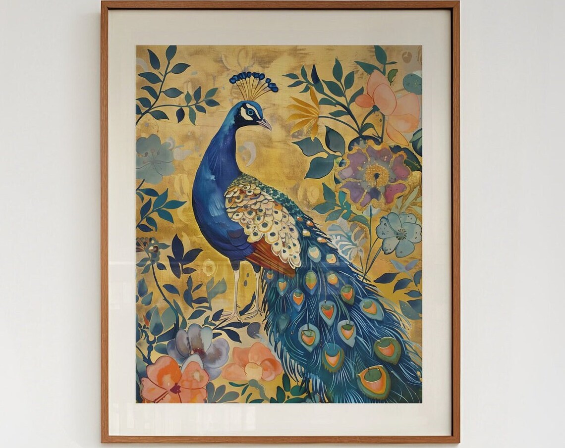 Vintage Gold Peacock Floral Elegant Botanical Bird Art Poster - Image 3