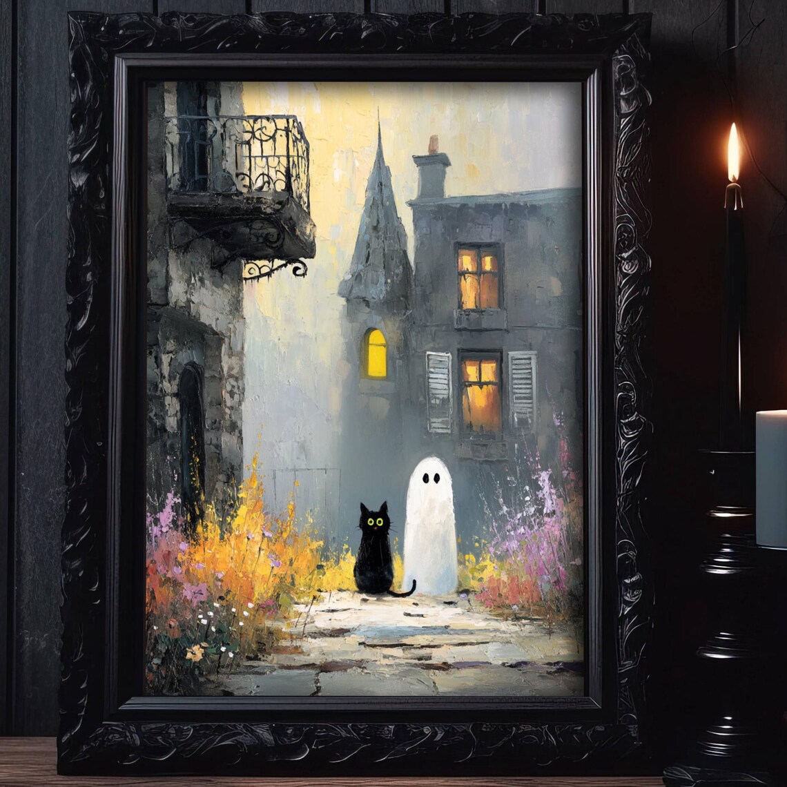 Black Cat Haunted House Spooky Cute Halloween Poster