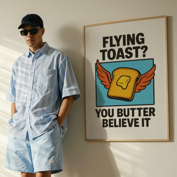 Flying Toast You Butter Believe It Retro Winged Bread Pun Poster
