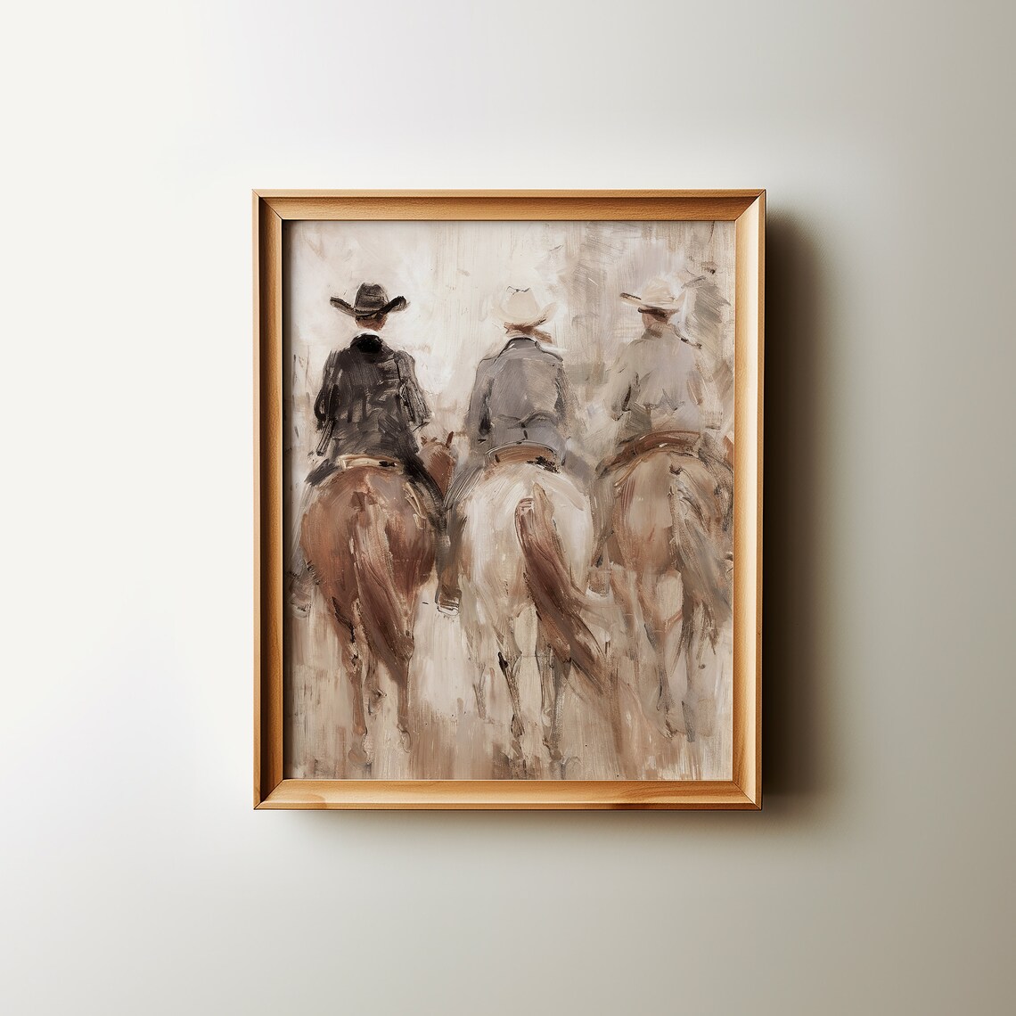 Cowboys on Horseback Western Oil Painting Warm Neutral Riding Poster