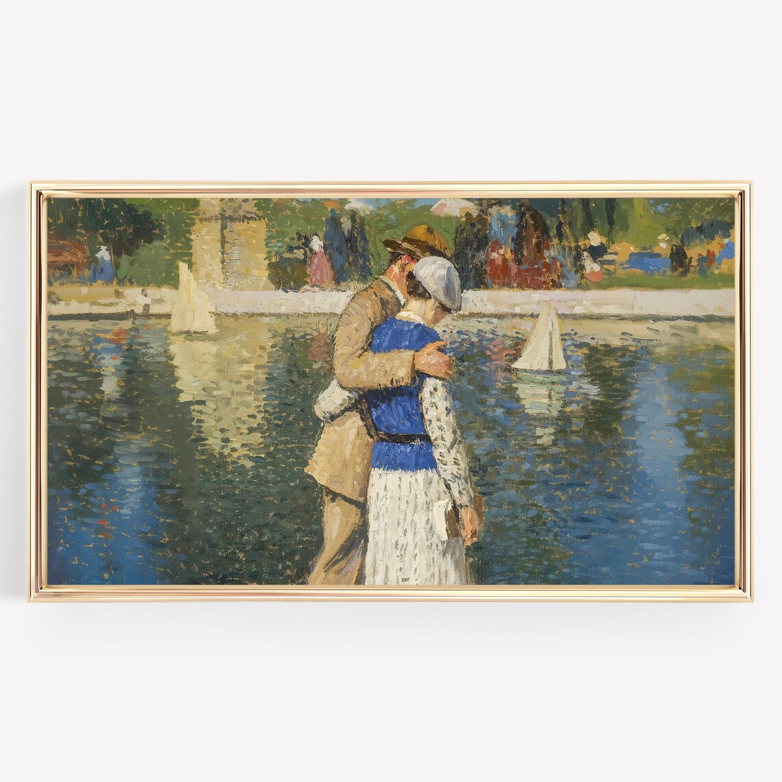 Romantic Couple By Water Impressionist Love Painting Vintage Poster - Image 2