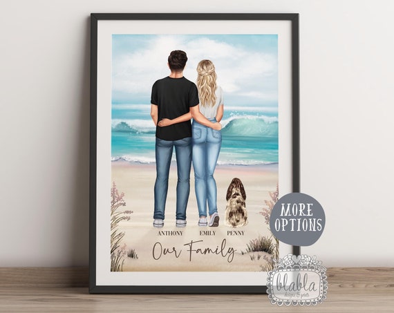 Personalised Couple Gift Our Family Print Couple And Pet Personalised Family Illustration Anniversary Gift Gift For Couple