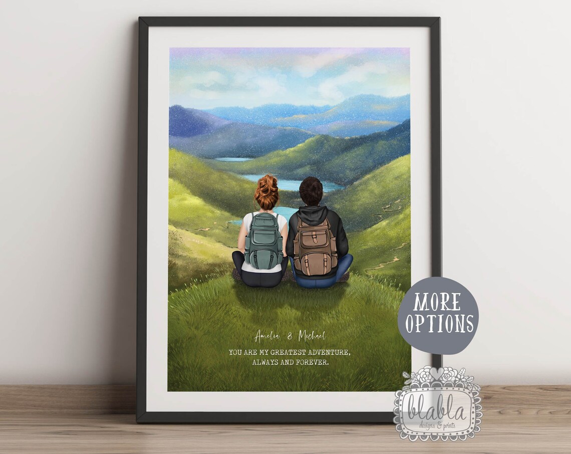 Hiking Couple Mountaintop Greatest Adventure Quote Wall Poster