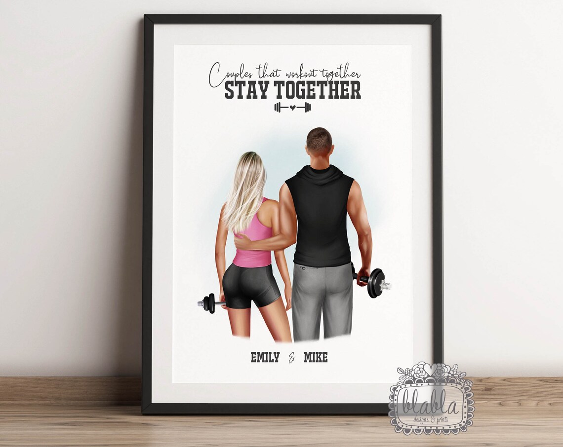 Personalised Gym Couple Workout Together Stay Together Wall Art