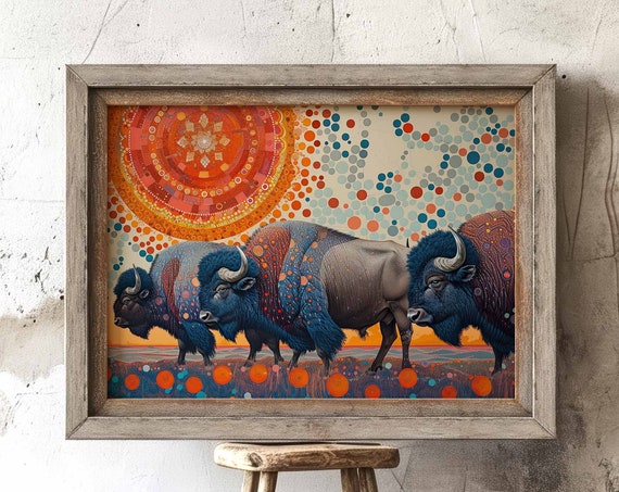 Abstract Bison Print Alberta Prairies Landscape